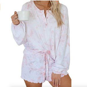 Womens Tie Dye Long Sleeve Shirt and Short